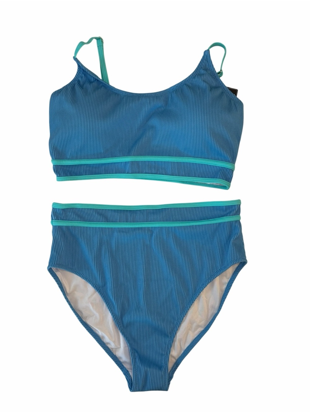 BMJL Blue Ribbed High-Waist Bikini Set with Contrast Trim
